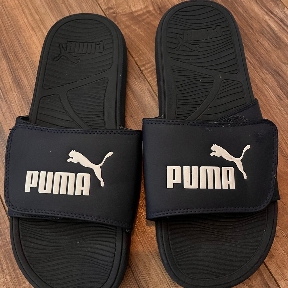 Puma Navy Slides with White Branding